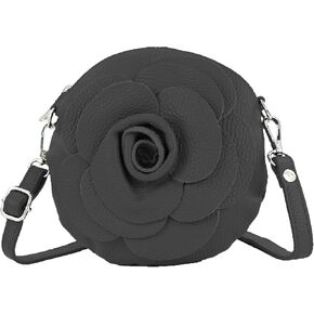 T225 - Leather Shoulder Bag, Floral Pattern, Small Size