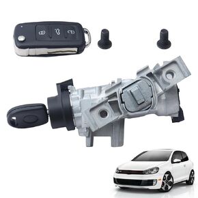 1K0905851B Ignition Switch Lock Cylinder with Intelligent Remote Control Key Includes chip and Battery Compatible with 06-18 Volkswagen Jetta 07-11 Eos 04-11 Golf 06-09 Rabbit 08-11 Tiguan
