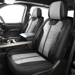 LINGVIDO Tacoma Seat Covers 2016-2022 2023,Fit for Tacoma Seat Cover Crew Cab/Double Cab Brown for Pickup Truck Waterproof Leather Accessories Front Black_Gray