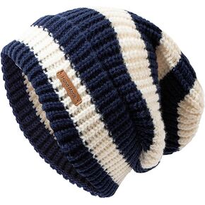Striped Crochet Slouchy Beanie Knitted Hats for Women/Men Warm Soft Stocking Skull Caps for Cold Weather
