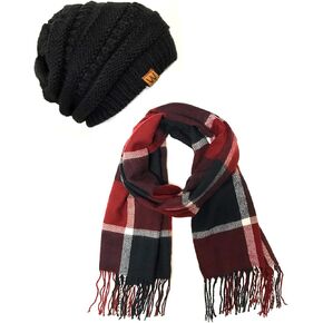 Wrapables womens Plaid Print Long Winter Warm Scarf and Beanie Hat Set