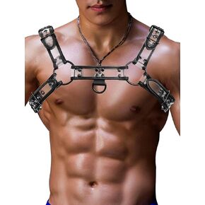 Mens See-through Harness PU Leather Suspenders Belt Adjustable Shoulder Strap