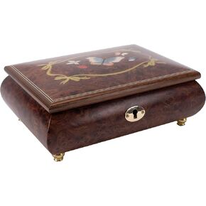 Haelo Butterfly and Bows Handcrafted Dark Brown 6.5 x 4.75 Inch Italian Inlaid Wood Musical Trinket Jewelry Box, Plays Tune Wind Beneath My Wings, SMB-220BUTol