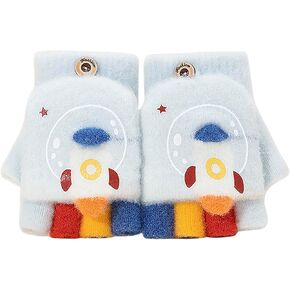 TINAYAUE Kids Fingerless Gloves Mittens Cartoon Convertible Flip Top Gloves Warm Knit Gloves for Boys Girls 3-5 Years