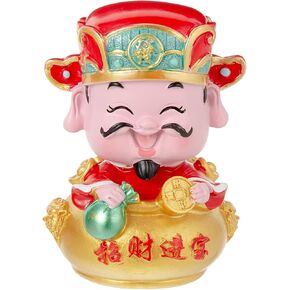 Mini CAI Shen Statue, Small Caishen Statue - God of Wealth, God of Fortune, Cute Shaking Head Caishen