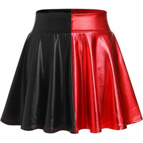 IMEKIS Women's Shiny Flared Pleated Mini Skater Skirt Metallic Halloween Cosplay Costume Sparkle Skirts