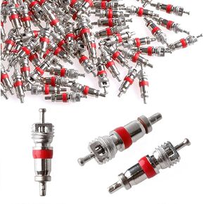 100 PCS Car Tire Inflatable Sealing Valve Core, Alloy Tubeless Twist-on American Style Valve, Suitable for Cars (Red)