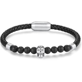COAI Skull Matte Onyx Leather Bracelet
