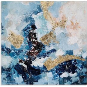 SYGALLERIER Abstract Canvas Wall Art Colorful Abstract Decorative Painting with Gold Foil for Living Room and Bedroom bathroom 16 * 16