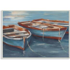 Stupell Industries Red White and Blue Row Boats at Dock Painting Wall Plaque, 13 x 19, Multi-Color