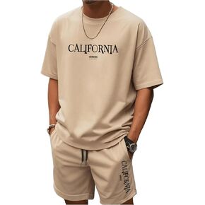 Men's 2 Piece Summer Outfits Ombre Short Sleeve T Shirts Tops Drawstring Waist Track Shorts Set