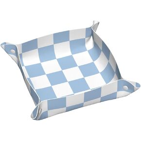 Ralxion Checkered Jewelry Tray, Purple PU Leather Cute Aesthetic Checkered Room Decor Preppy Accessories for Teen Girls Women, 8 Inches