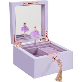Musical Ballerina Jewellery Box with Metal Bow,Mirror and Tassel Key for Girls and Women, Kid's Jewelry Storage Box Music Chest, Lilac, Swan Lake Melody- Purple (Purple-matte)