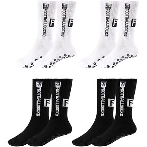 4 Pairs Anti Slip Soccer Socks, Men's grip Socks Soccer Non Skid Ball Socks for Football Basketball Rugby Sports Grip Socks