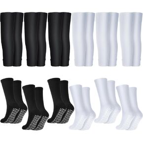 6 Set of Men's Grip Soccer Socks Shin Guard Sleeves for Football with Grip Pads Non Skid Ball Socks Soccer Game