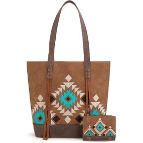 Montana West Aztec Tote Bag for Women Embroidered Western Purse with Wallet Set