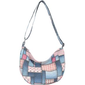 Denim Shoulder Bag, Jean Purses for Women Denim Hobo Bag Y2K Patchwork Denim Tote Bag Handbags