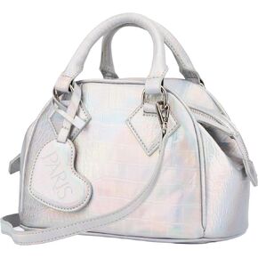 Paris Hilton Gene Croc Mini Tote Purse with Removable Strap Heart Tag Metallic Silver