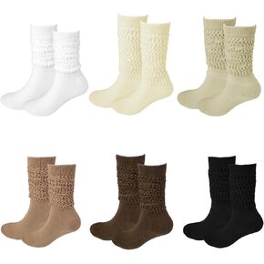 6 Pairs Slouch Socks for Women Bulk Stacked Socks Winter Knee Thigh High Slouch Socks Boot Socks Size 5-10