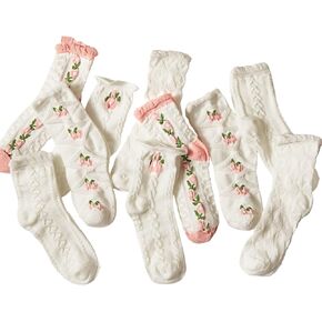 10 Pairs Cute White Ruffle Socks Women Floral Ruffle Kawaii Socks Ankle Casual Coquette Socks, Cottagecore Breathable Aesthetic Socks for Women, 5 Styles