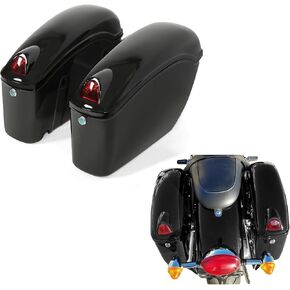 ECOTRIC Motorcycle Hard Saddle Bags SaddleBags Compatible with Yamaha Honda Cruiser Universal Luggage Saddlebag Hard Plastic Trunk w/Light & Lock
