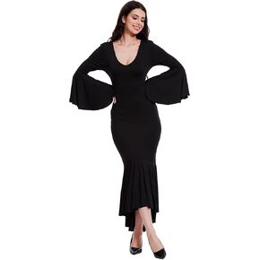 فستان لويانا للهالوين بفتحة رقبة على شكل حرف V للنساء من Morticia Cosplay فستان ساحرة لمصاصي الدماء زي فاخر