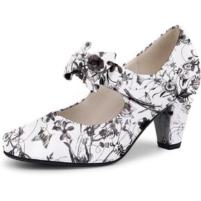 Women's Vintage Bow Round Toe Block High Heel Ankle Strap Cute Mary Janes Pumps