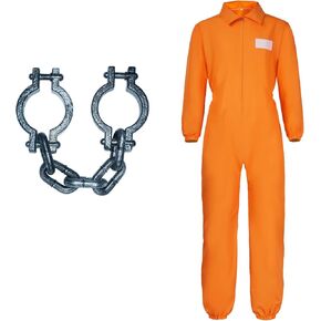 Orange Prisoner Jumpsuit with Handcuffs - Halloween Prison Jumpsuit Costume Orange Prisoner Cosplay Outfit
