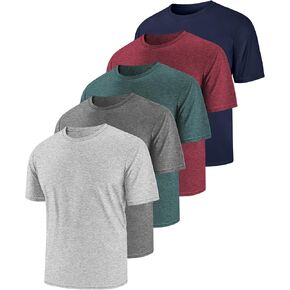 Mens Shirts Workout Dry Fit Short Sleeve T-Shirts Swim Gym Summer Beach Tshirts Athletic Tee Crew Neck UPF 50 SPF Sun Protection Clothes Lightweight 5 Pack L