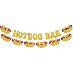 Hotdog Bar Banner,Hotdog Birthday Party Decorations,Fiesta Birthday Food Party Decor,Build Your Own Hot Dog Sign,Flaming Hot Dog Sausage Home Party Supplies Gold Red