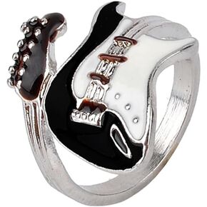 OIDIMS Music Guitar Ring Men's Fashion Punk Rock Biker Enamel Finger Knuckle Middle Statement Personalized Band Ring Cocktail Party Evening School Graduation Gift for Men Women Birthday Christmas Bff
