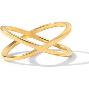 Gold Criss Cross X Ring for Women, Tarnish-Resistant 18K Gold Plated Stainless Steel Statement Jewelry, Durable Strong Comfortable Size 5 6 7 8 9 10