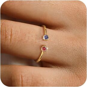 Honsny Small Dainty Birthstone Rings for Women Non Tarnish 14K Gold Plated Thin Stackable Rings for Teen Hypoallergenic Adjustable Cute Cubic Zirconia Thumb Ring Mother Daughter Jewelry Gifts