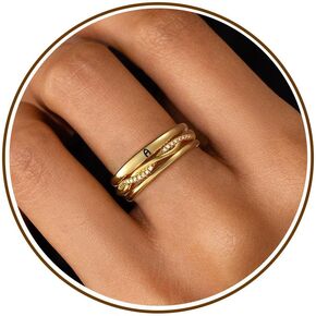 JSJOY Valentines Day Gifts for Her Initial Rings for Women Non Tarnish Signet Ring Set Stackable Letter A-Z Rings Dainty Gold Twisted Engagement Rings Birthday Wedding Gifts