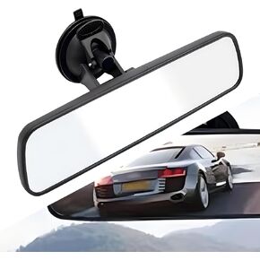 1 PC Car Interior Rear View Mirror, 8.66" x 2.55" Clear View Spherical Gimbal Wide Angle Auxiliary Mirror, Strong Nano Adhesive Suction Cup Style Fitting, Suitable for Most Car Models (White)