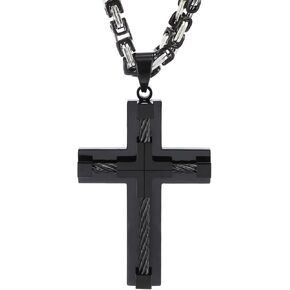 Cross Pendant for Car Rear View Mirror Hanging Accessories Christian Cross Necklace for Adult Men Charm Ornament Car Decor Interior Jewelry with Double Chains (Black)