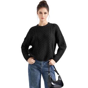 SUUKSESS Women Oversized Cable Knit Sweater Fall Long Sleeve Crew Neck Pullover Tops 2024