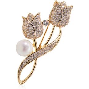 Unique Rose Flower Pearl Brooch Pin for Women, Cubic Zirconia Lapel Pin for Coats Jackets Sweaters Clothes Accessories, Fashionable Chaming Dress