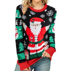 PECHAR Ugly Christmas Sweaters for Women Funny Christmas Tree Graphic Sweater Snowflake Holiday Long Sleeve Pullover