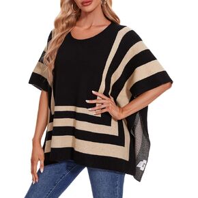 PULI Womens Jacquard Pullover Ponchos Sweater Elegant Shawl Wraps Warm Travel Sweaters for Fall Winter