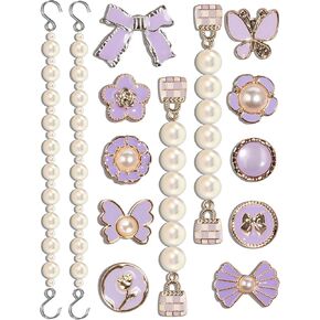 Cute Shoe Charms for Girls,Pearl Flower Shoe Charms,Luxury Jewelry Designer Charms for Women Pink