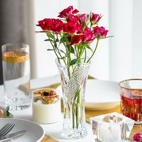 Clear Crystal Vases for Centerpieces, 6.5 Inch Modern Glass Vase for Decoration,Spiral Design Flower Vases for Party Wedding Birthday
