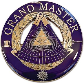 Grand Master Round Masonic Auto Emblem - [Purple & Gold][3'' Diameter]
