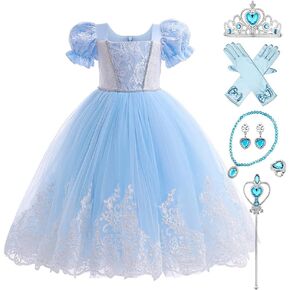 Kids Girls Princess Fancy Dress Up Costume Long Ball Gown+Wig Fairy Outfit Halloween Christmas Carnival Cosplay