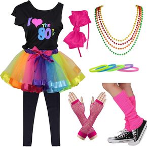 9 Piece 80s Pop Party Diva Teen Costume Accessories Set 7-16 Years