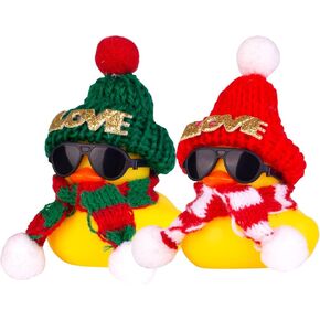 Rubber Duck Car Ornaments 2Pack Duck Car Dashboard Decorations for Car Dashboard Decoration Accessories with Mini Hat Necklace and Sunglasses(T8)