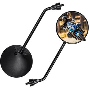 Universal 2Pcs Round Motorcycle Rear View Mirrors, Black ATV Mirrors, Motorcycle Mirrors Copatible with ATV, Dirt-bike, Scooter, Moped, Quad, Roller, E-Bike