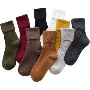 YYaaloa Womens Crew Socks Long Knit Above Ankle Crew Socks Slouchy Calf Casual Cotton Socks Ladies Dress Socks