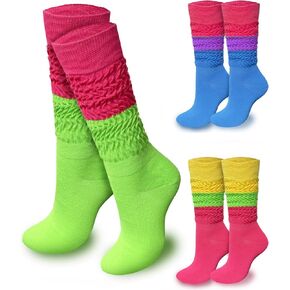 3 Pairs Neon Slouch Socks for Women, 80s 90s Neon Women's Leg Warmers Heavy Soft Extra Long Scrunchy Socks 80s Accessories for Women