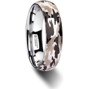 Mens Comfort Fit Domed Tungsten Carbide Ring - Black and Gray Laser Engraved Camo Pattern - 6mm 8mm10mm wide - Style name: BATTALION